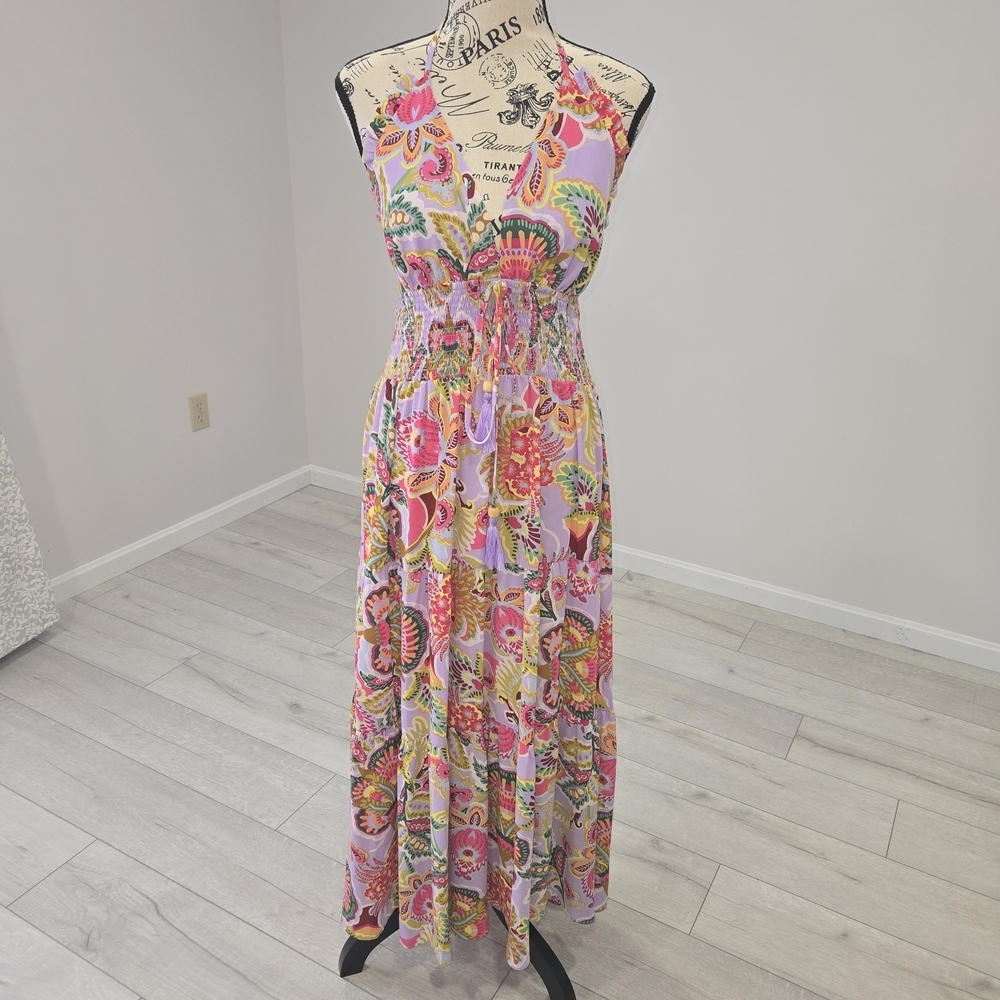 Chelsea & Violet Pink Multicolor Floral Halter Maxi Dress Size X Large NWT - Picture 2 of 9
